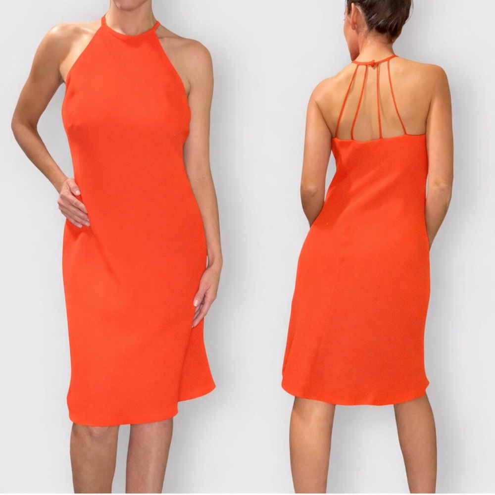 Evan Picone Elegant Orange Halter Dress
